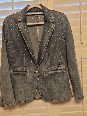 Chico's Pearl-Embellished Denim Blazer - Blue